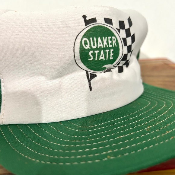 Vtg QUAKER STATE Oil Racing Flag Mesh Snapback Trucker Baseball Hat Cap USA. - Picture 7 of 7